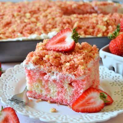 Strawberry Crunch Poke Cake